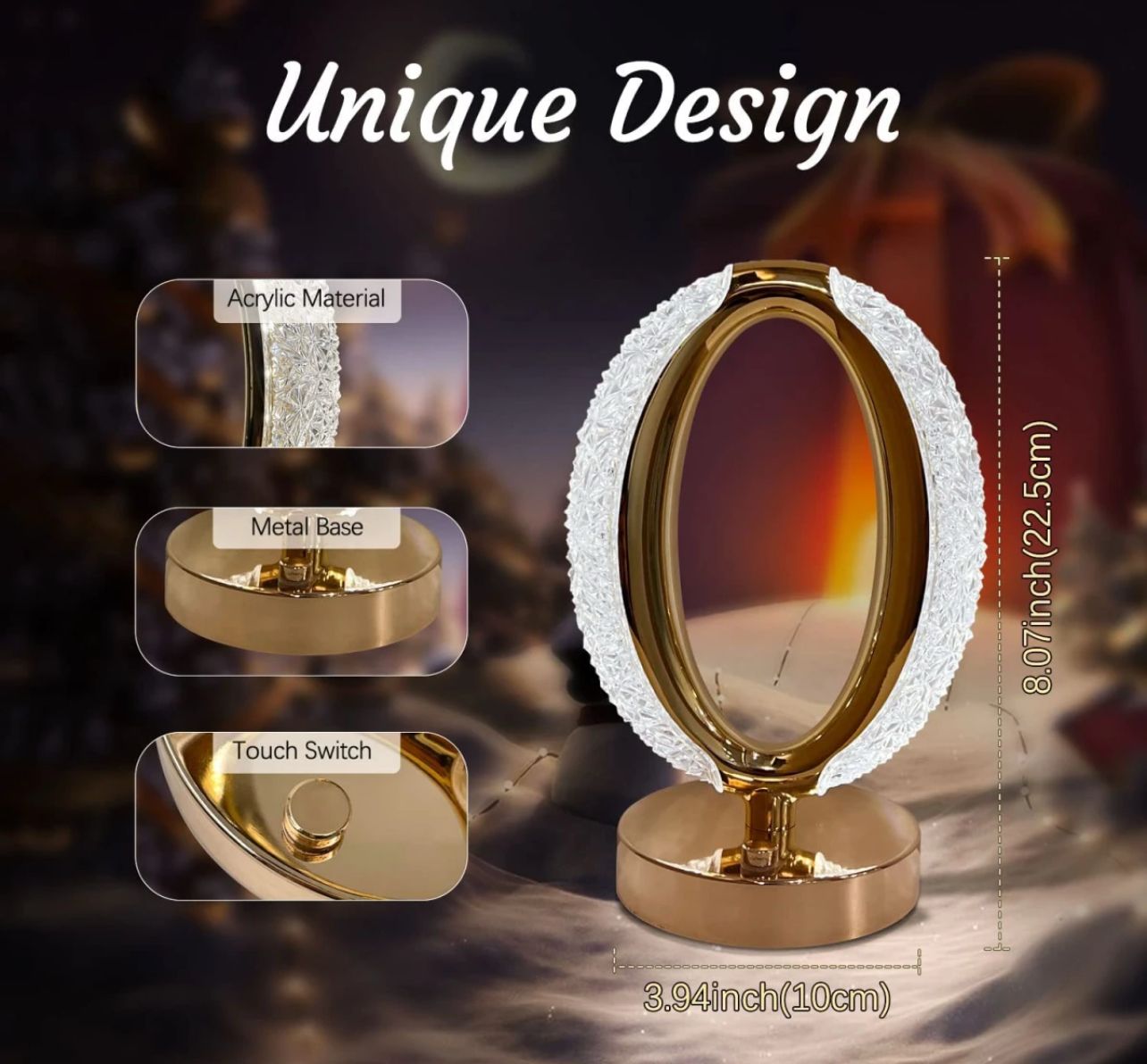 Gold-Plated Side Table Lamp with Multicolor Lighting