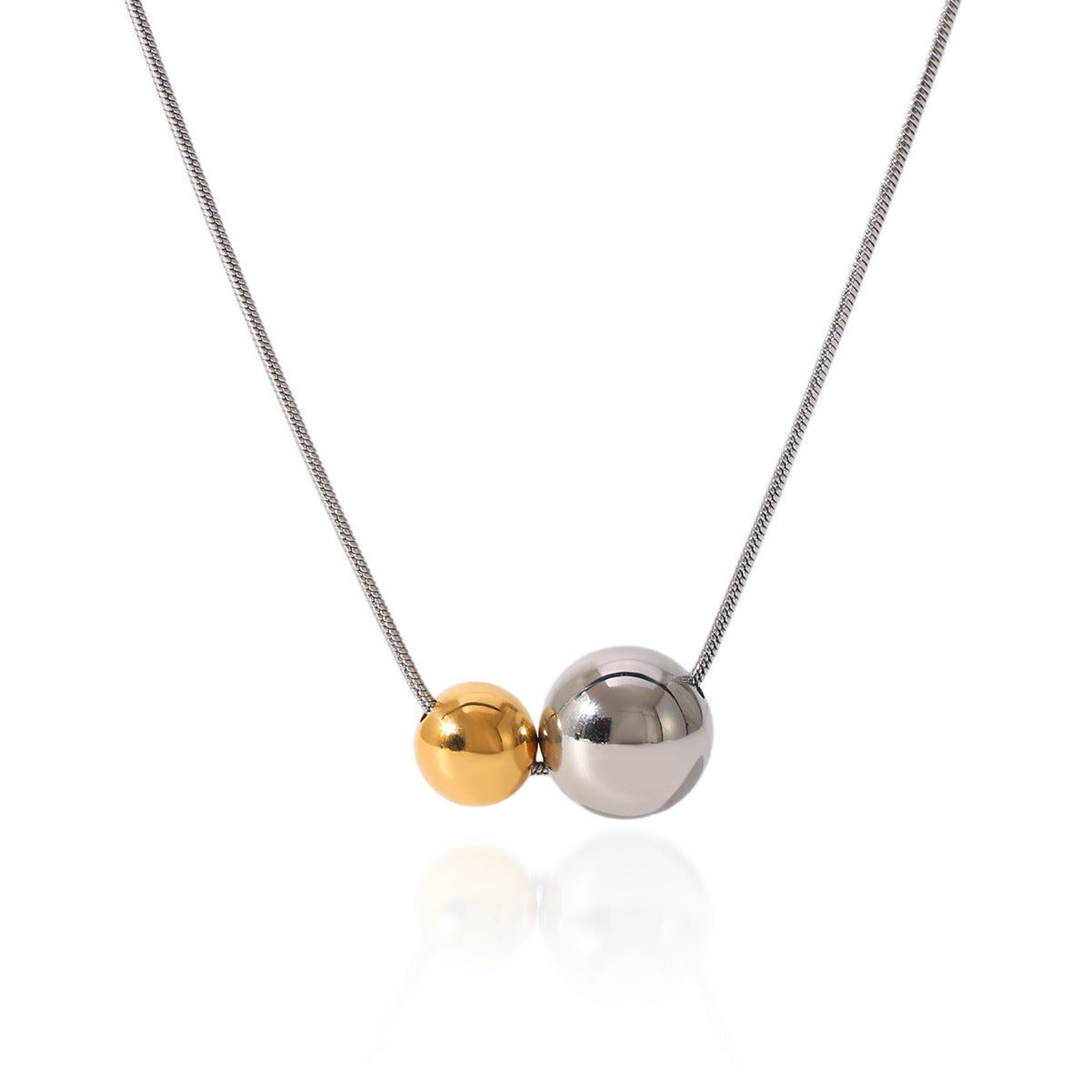 Stainless Steel Snake Bone Chain Ball-Shaped Gold And Silver Color Matching Steel Bead Pendant Necklace Niche Design Clavicle Chain Necklace