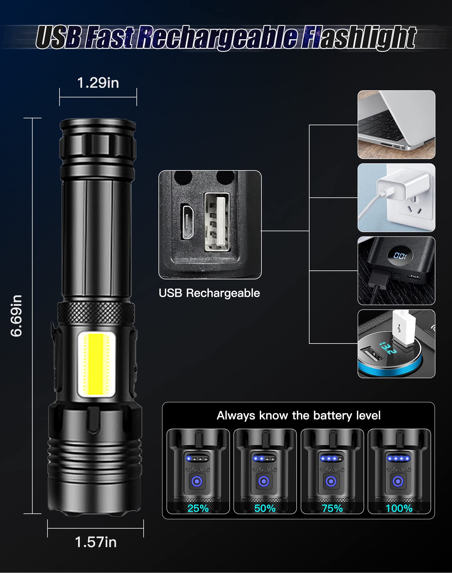 🎁🏠LED Rechargeable Tactical Laser Flashlight