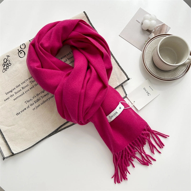 Women's Elegant Minimalist Solid Color Imitation Cashmere Tassel Scarf
