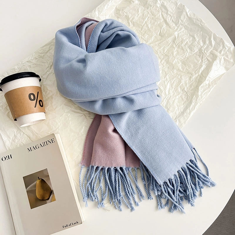Women's Elegant Minimalist Color Block Imitation Dehaired Angora Tassel Scarf