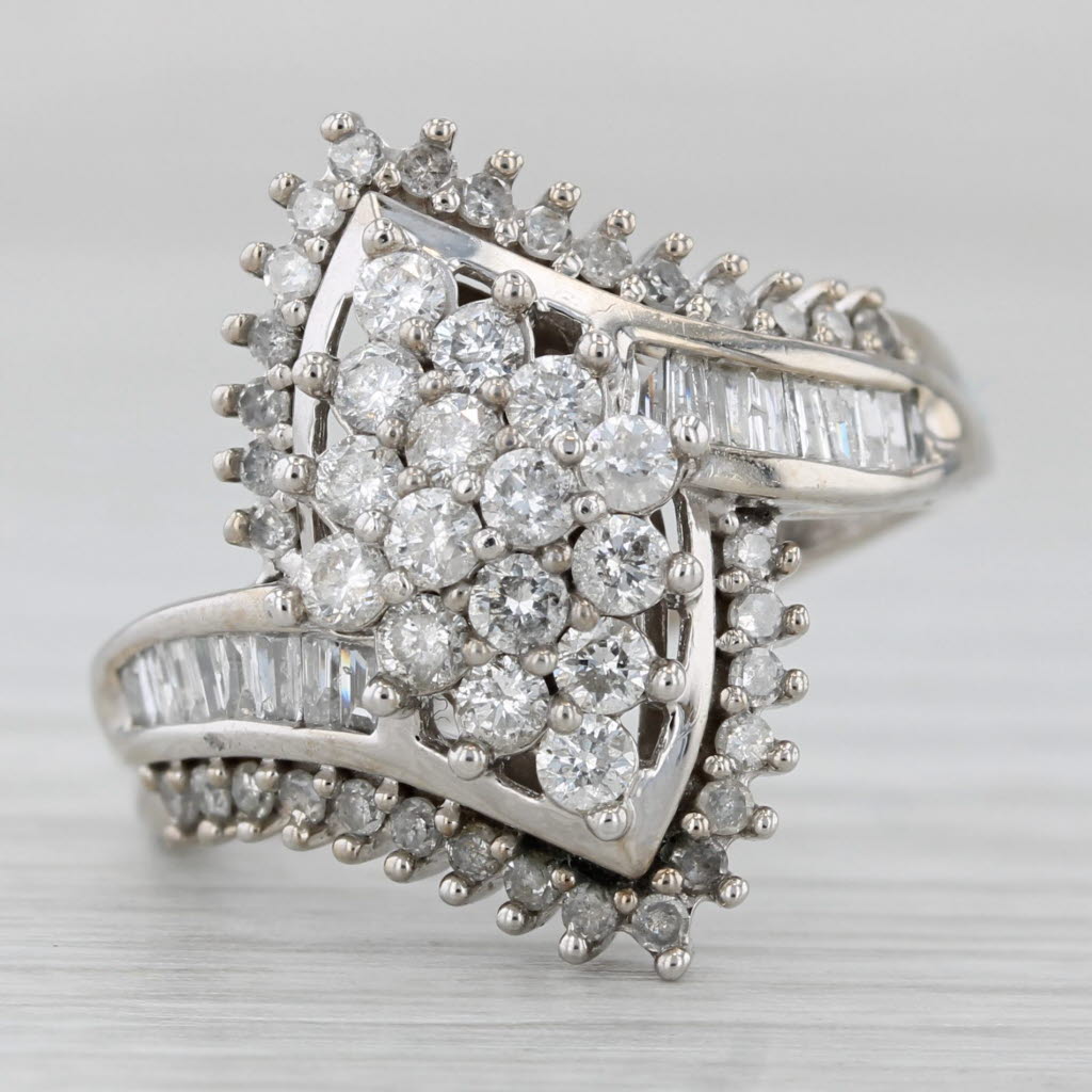 1ctw Diamond Cluster Bypass Ring 10k White Gold Size 7.25