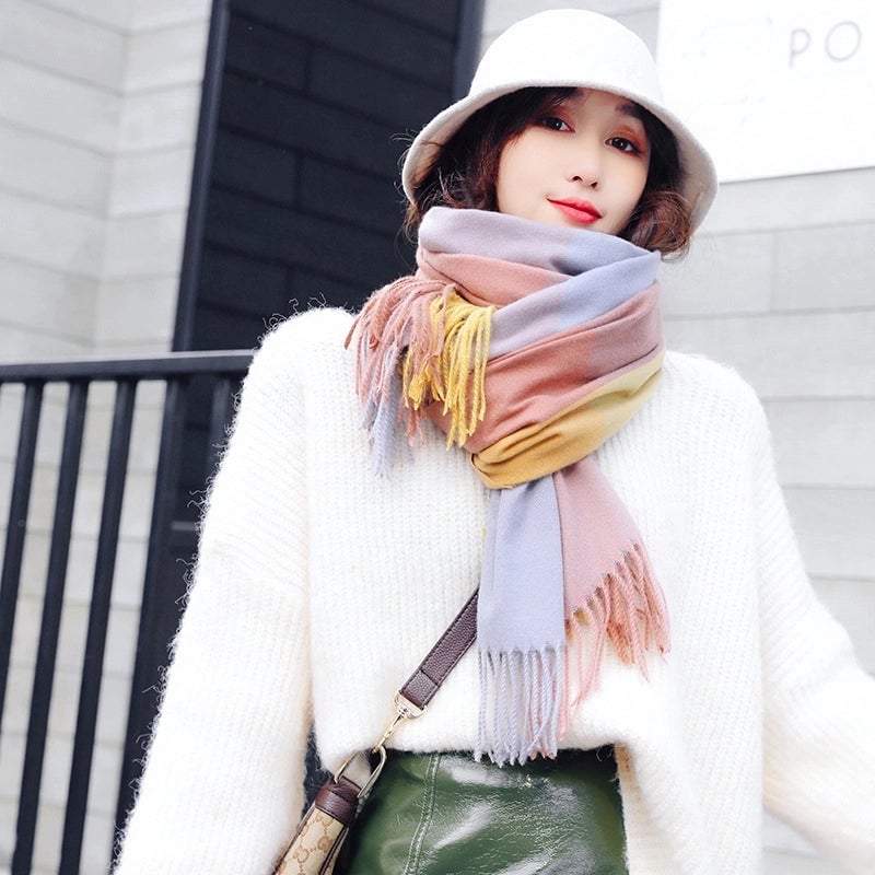 Women's Minimalist Commute Plaid Polyester Scarf