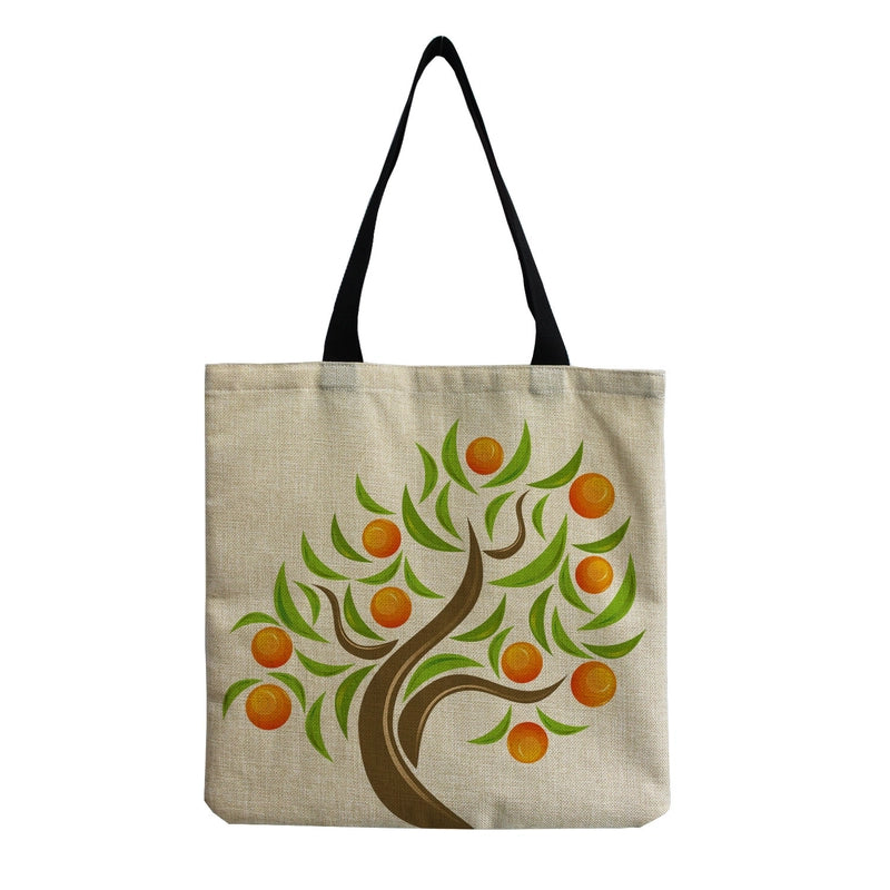 Unisex Linen Plant Fruit Basic Square Open Shoulder Bag