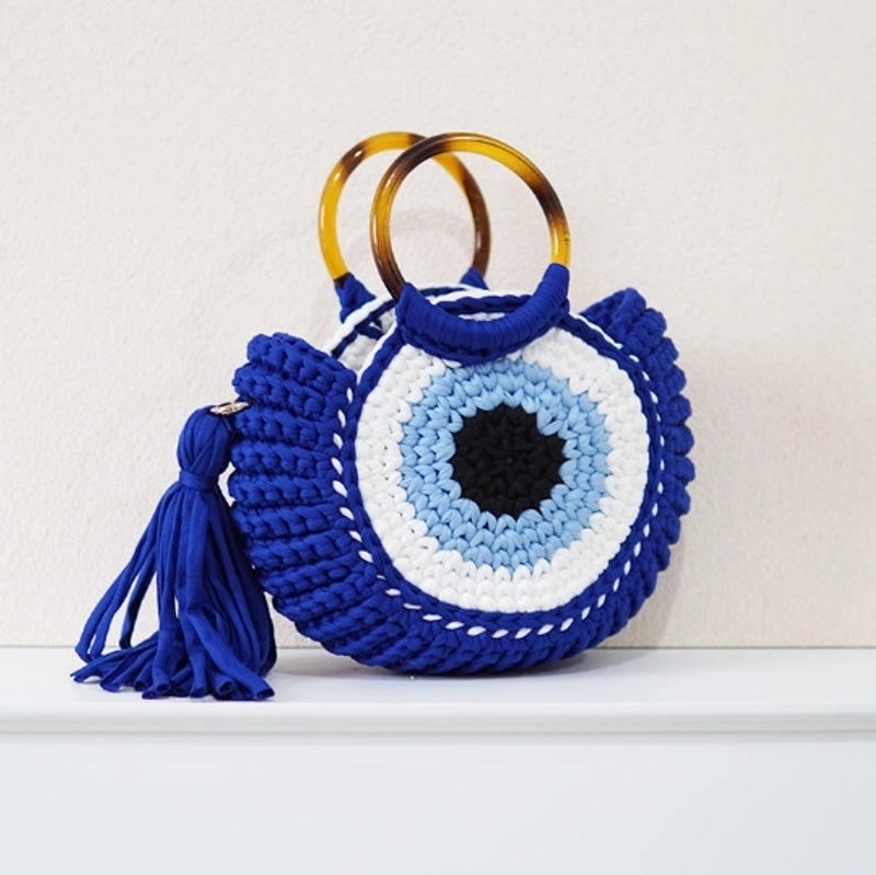 Women's Medium Polyester Devil's Eye Vintage Style Shell Lock Clasp Handbag Dome Bag