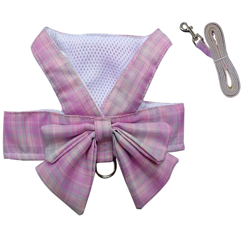 Plaid Jk Skirt Chest Strap Pet Leash Dog Walking Rope Cat Vest Clothes Teddy Hair Accessories Supplies