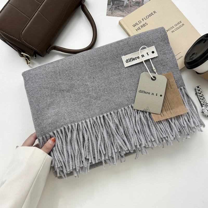 Women's Elegant Retro Solid Color Imitation Cashmere Tassel Scarf