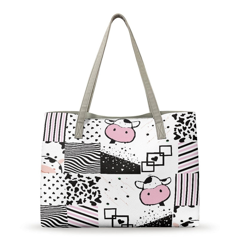 Women's Medium Pu Leather Customized Color Block Vintage Style Classic Style Square Open Tote Bag