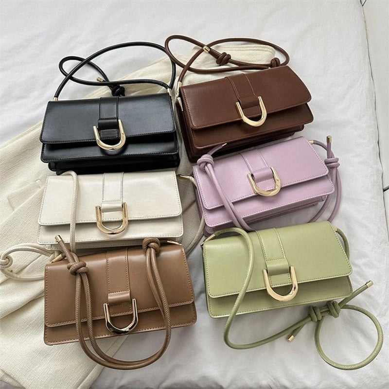 Women's Pu Leather Solid Color Basic Classic Style Square Magnetic Buckle Crossbody Bag Underarm Bag