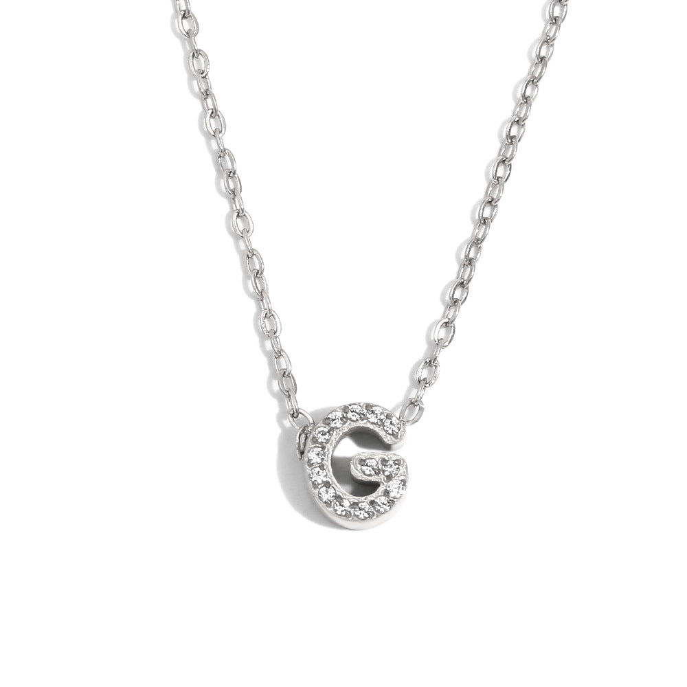 Fashionable And Simple 26 English Letter Pendant Stainless Steel Plated 18K Gold Diamond Small Letter Necklace For Women