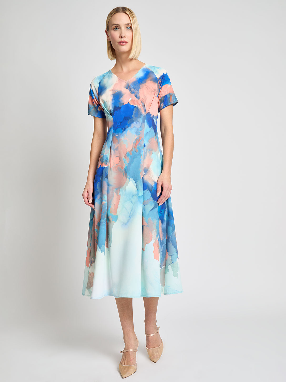 Fit & Flare Watercolor Crepe de Chine Maxi Dress - Modern Fit