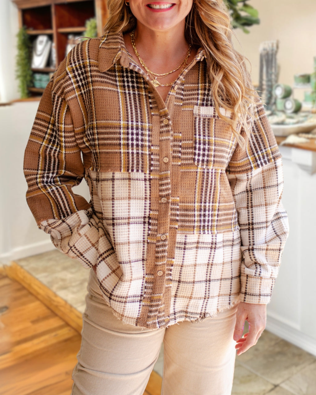 Chic Waffle Plaid Patchwork Jacket