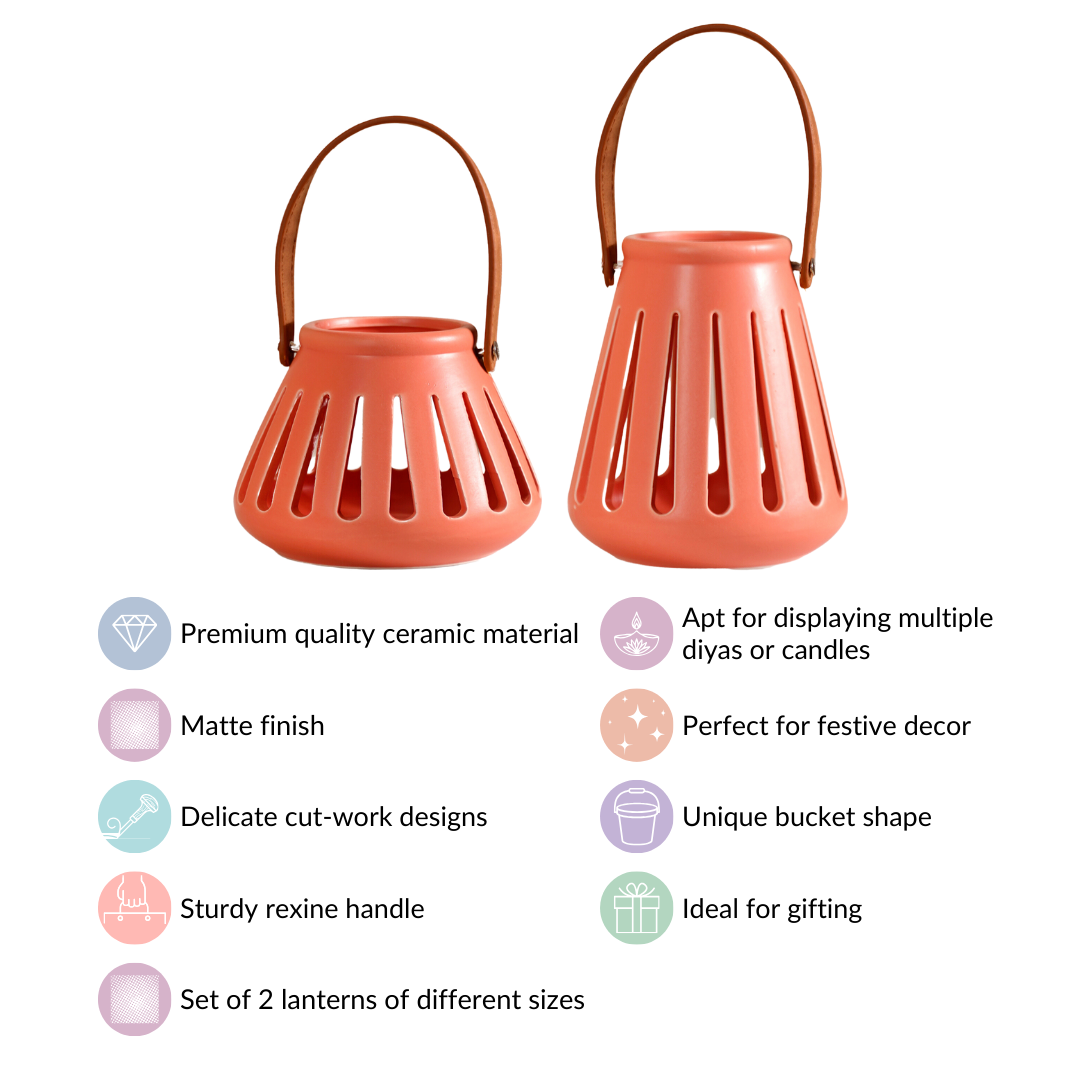 Decor Lantern Coral Red Set of 2