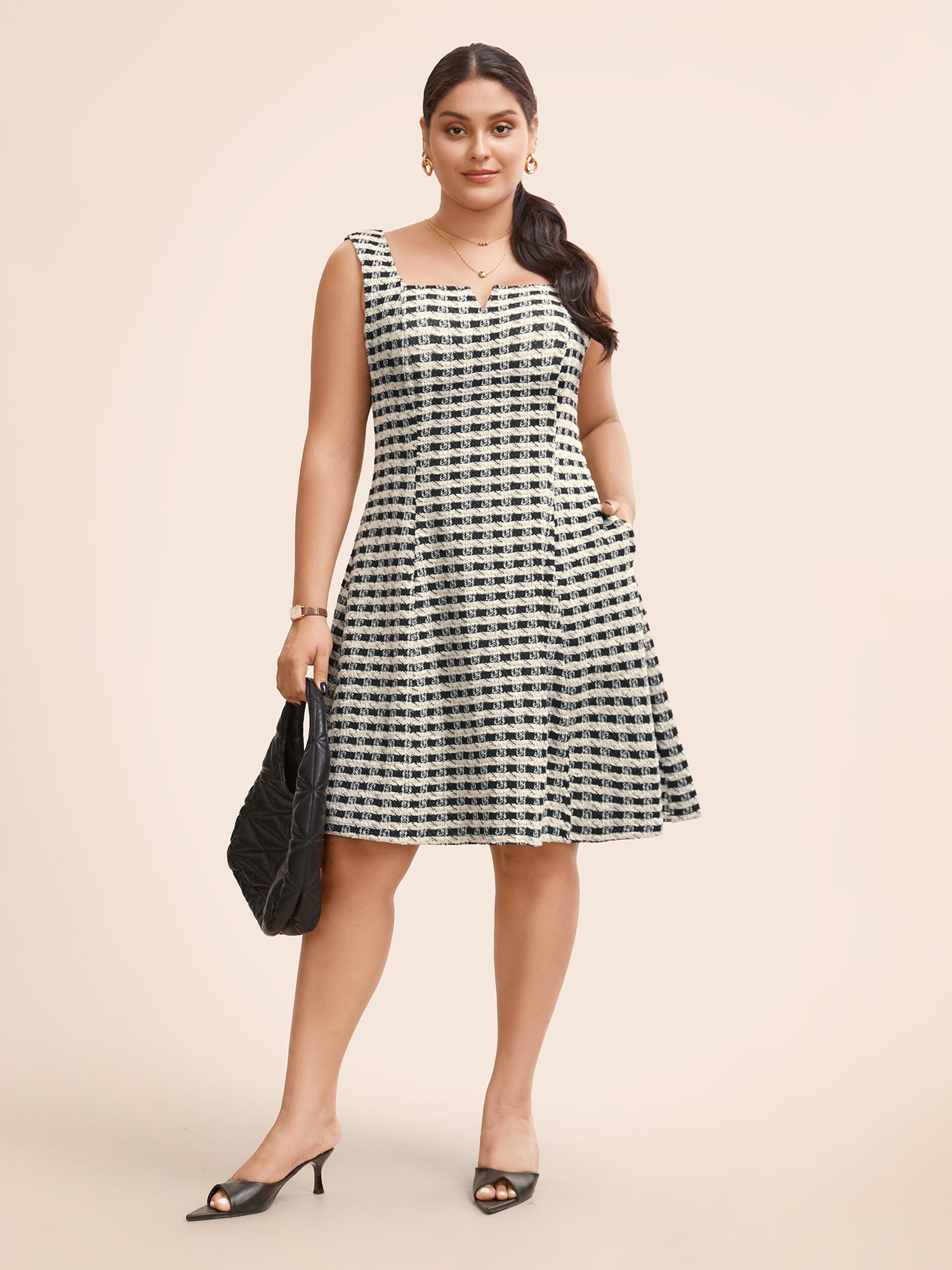 Stretch Woven Notched Collar Fitted Midi Dress