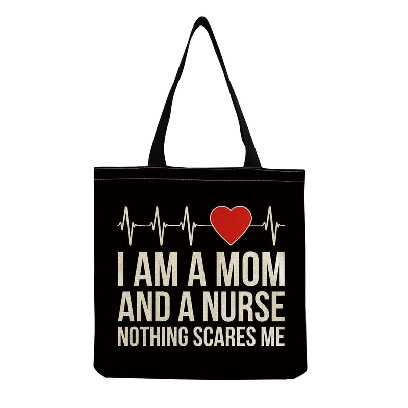 Women's Cotton And Linen Letter Nurse Heart Shape Classic Style Square Open Tote Bag