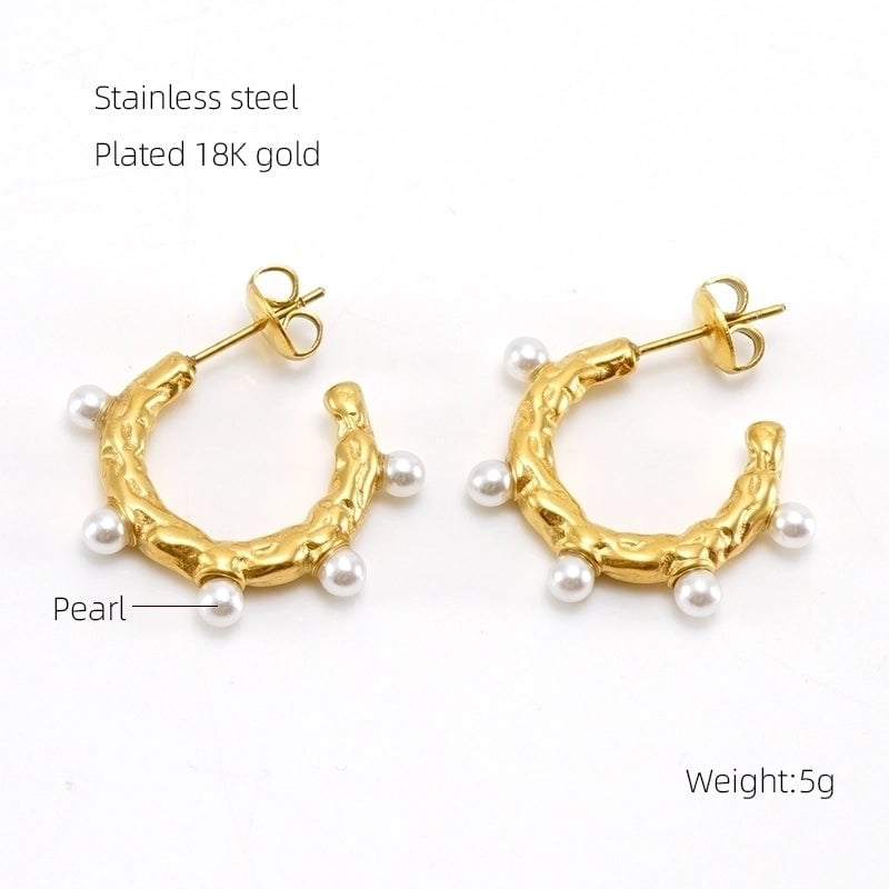 1 Pair Elegant Glam Shiny C Shape Plating Inlay Stainless Steel Pearl Zircon 18K Gold Plated Ear Studs