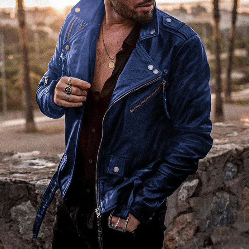 Men's Fashion Slim Lapel Motorcycle Leather Jacket