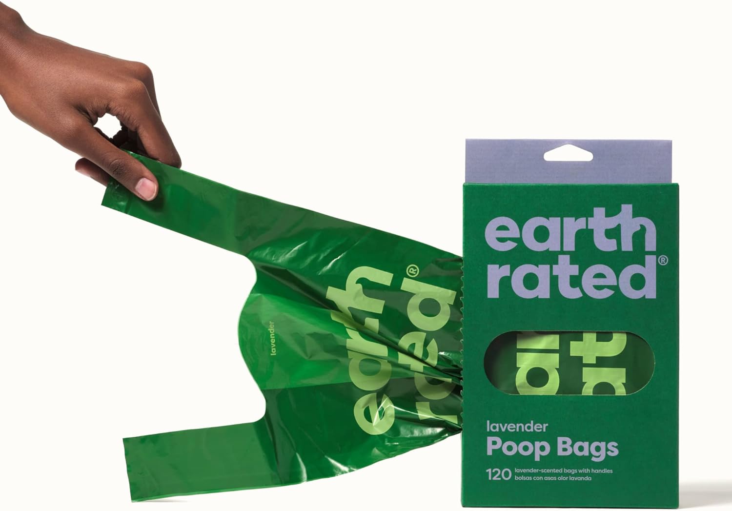 Earth Rated Dog Poop Bags with Handles. Extra Wide. Easy Tie and Guaranteed Leakproof. Lavender Scented. 120 Handle Bags