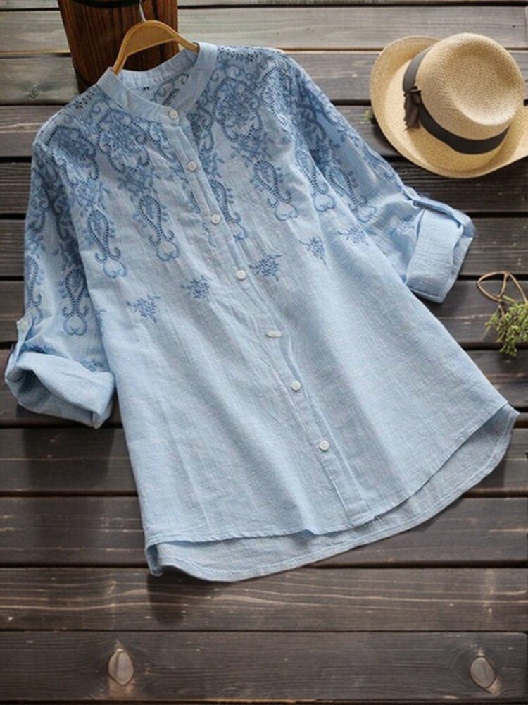 Ladies' Blue Abstract Pattern Summer Top Shirt