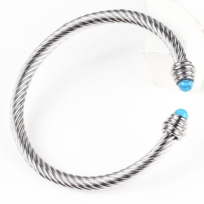 3 Pieces Fashion C Shape Titanium Steel Polishing Agate Bangle