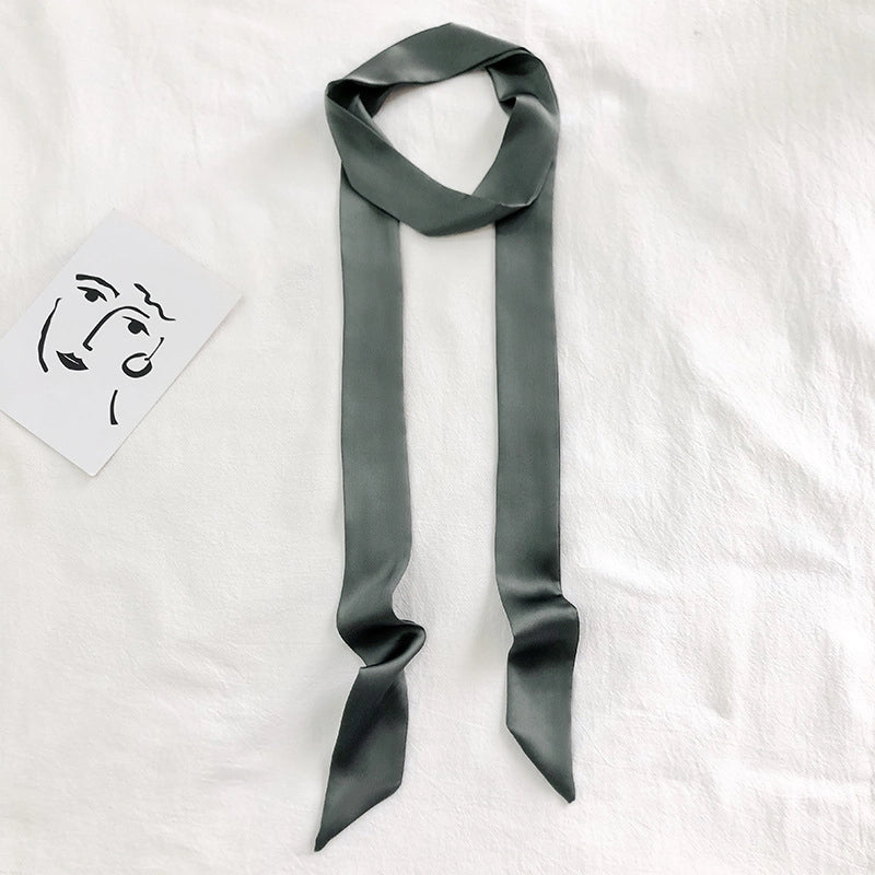 Solid Color Slender Narrow Silk Scarf Ribbon Tie Bag Handle Silk Scarf Tie Hair Small Ribbon Decoration Scarf Hair Belt Scarf