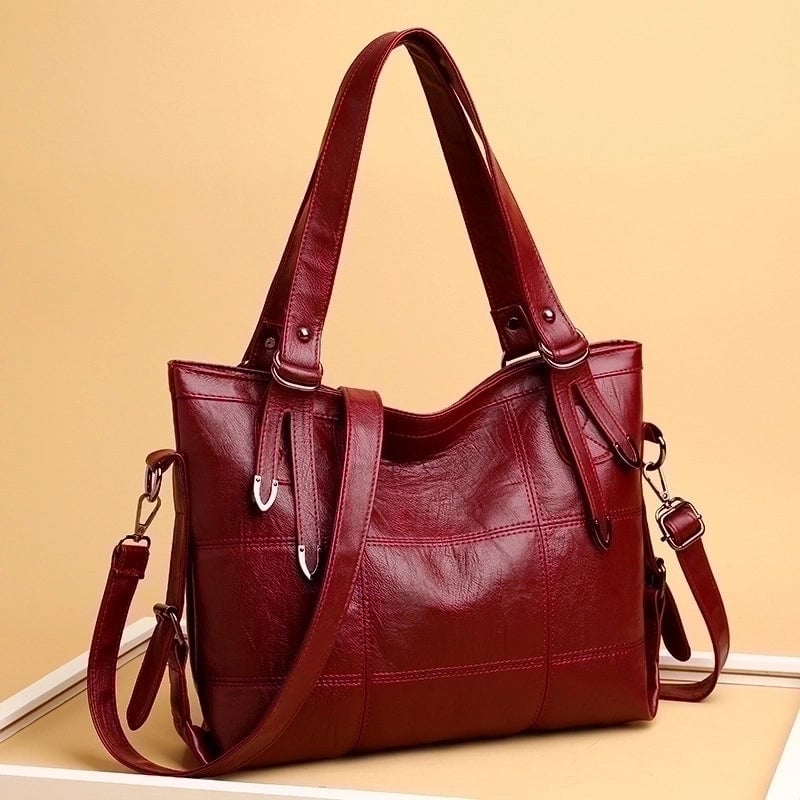 Women's Large Pu Leather Solid Color Vintage Style Classic Style Zipper Tote Bag