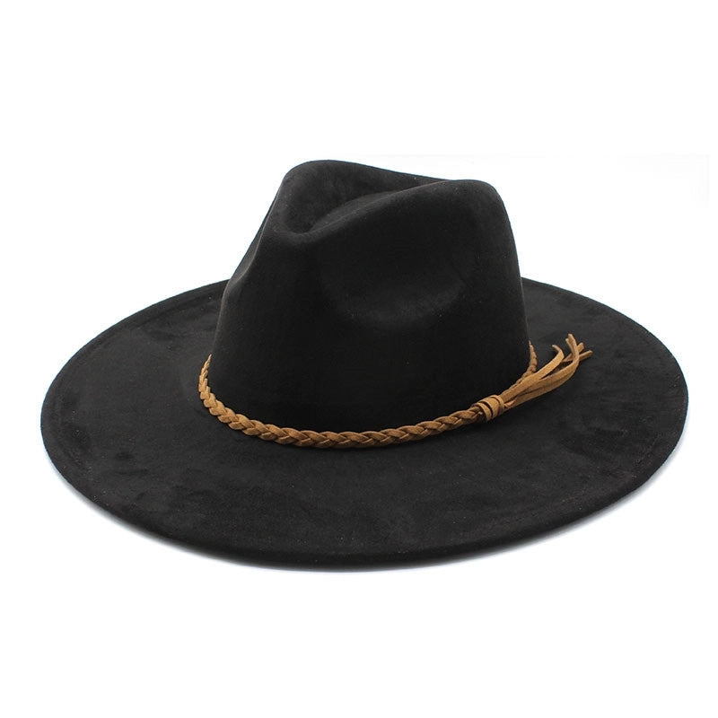 New Suede Top Hat Men And Women Couple Big Brim Hat Peach Heart Top Gentleman's Hat