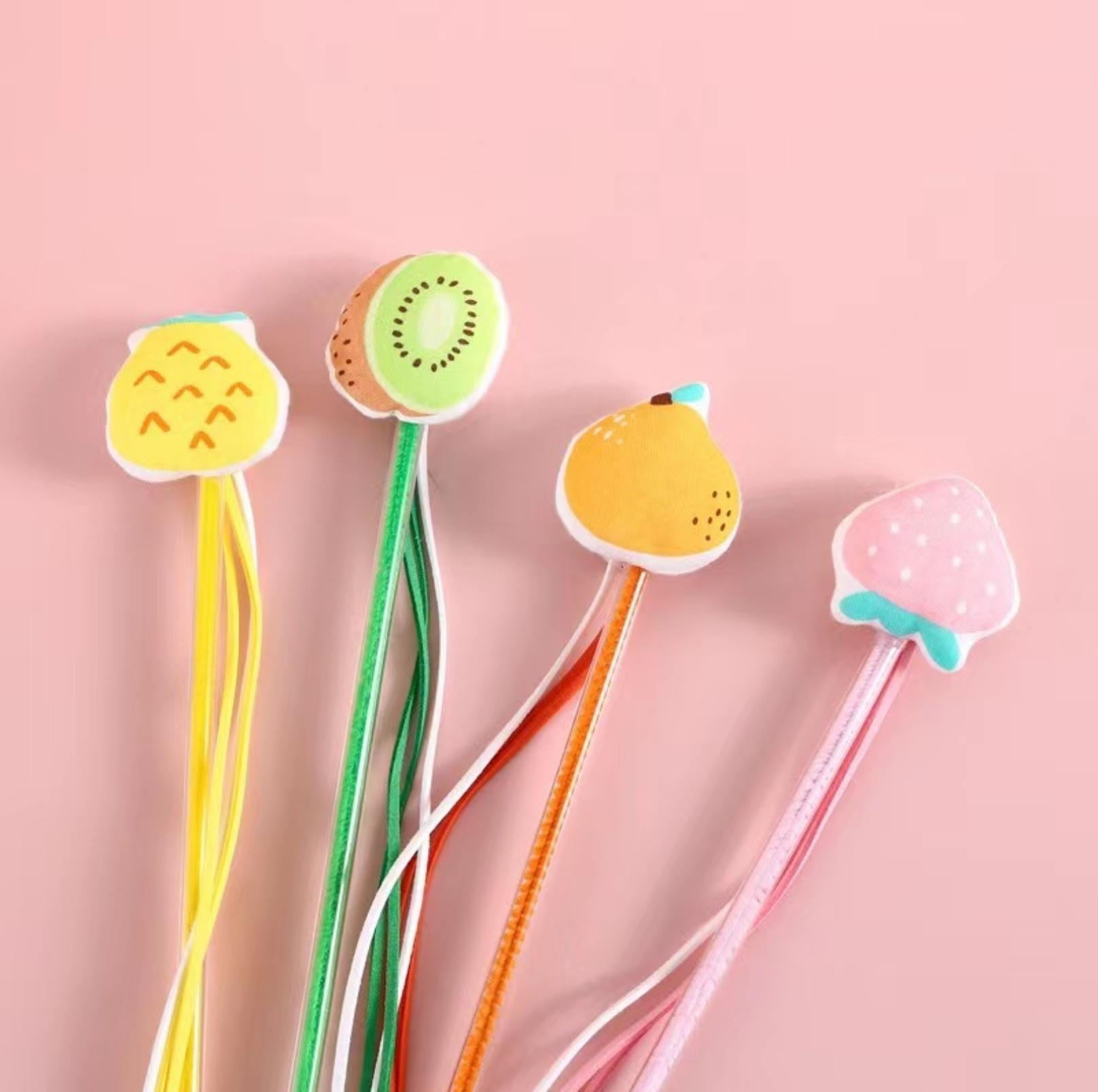 Cute Cartoon Fruit Fabric Cat Stick with Long Tassels |  Cat Toys