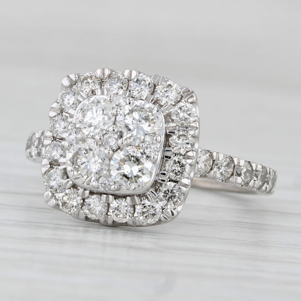 1.45ctw Vintage Diamond Halo Ring 14k White Gold Size 6