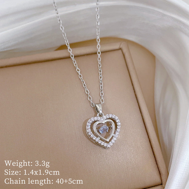 Love Double Layer Smart Gorgeous Full Diamond Necklace Women'S All-Match Clavicle Chain Titanium Steel Chain
