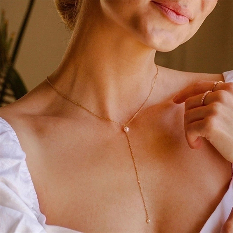 Stainless Steel 14K Gold Plated Fashion Pearl Solid Color Artificial Pearls Necklace