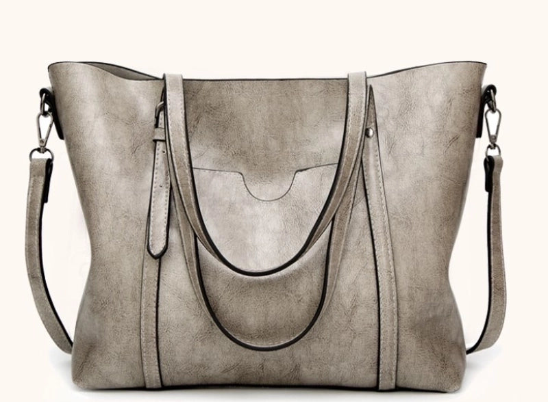 Women's Large Pu Leather Solid Color Streetwear Zipper Tote Bag