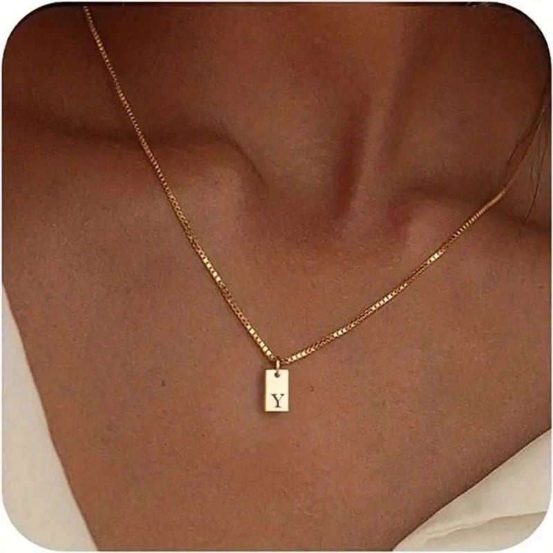 Titanium Steel Minimalist Letter Rectangle Plating Pendant Necklace