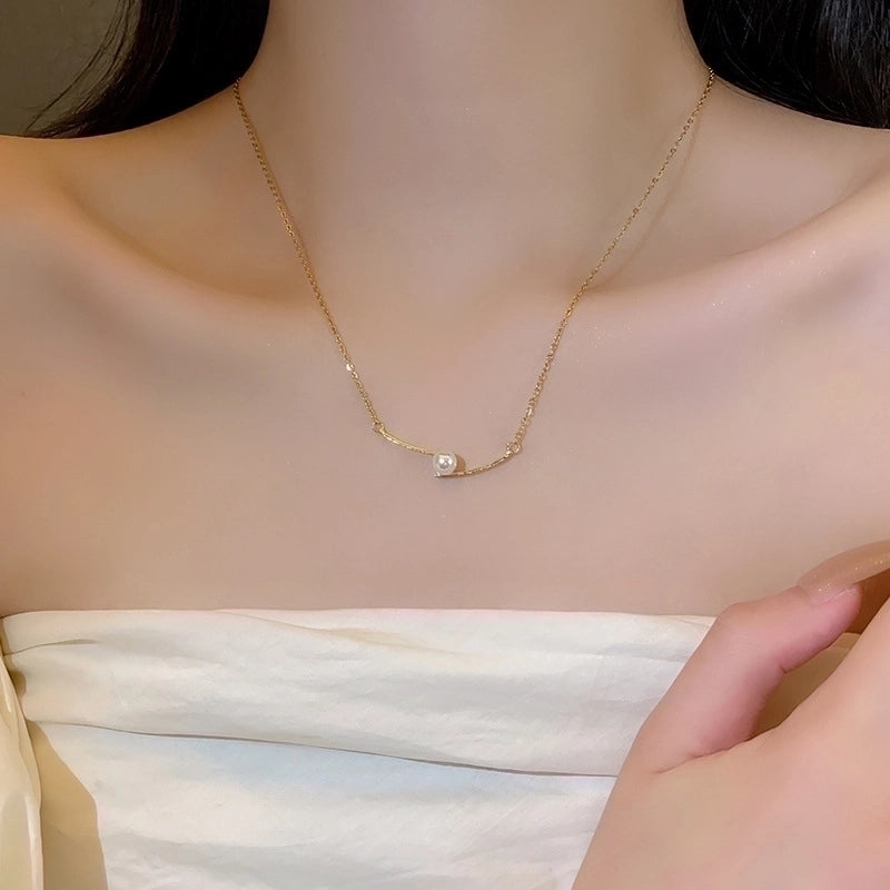 Minimalist Heart Shape Bow Knot Titanium Steel Inlay Zircon Pendant Necklace