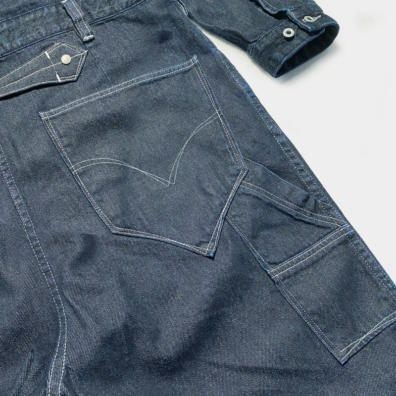 13OZ Indigo SINCE BACK IN THE DAYS Embroidered Denim 10-Pocket Jumpsuit