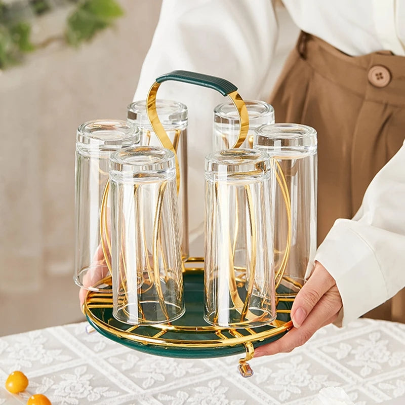 Golden Glass Stand With Drainage Rack