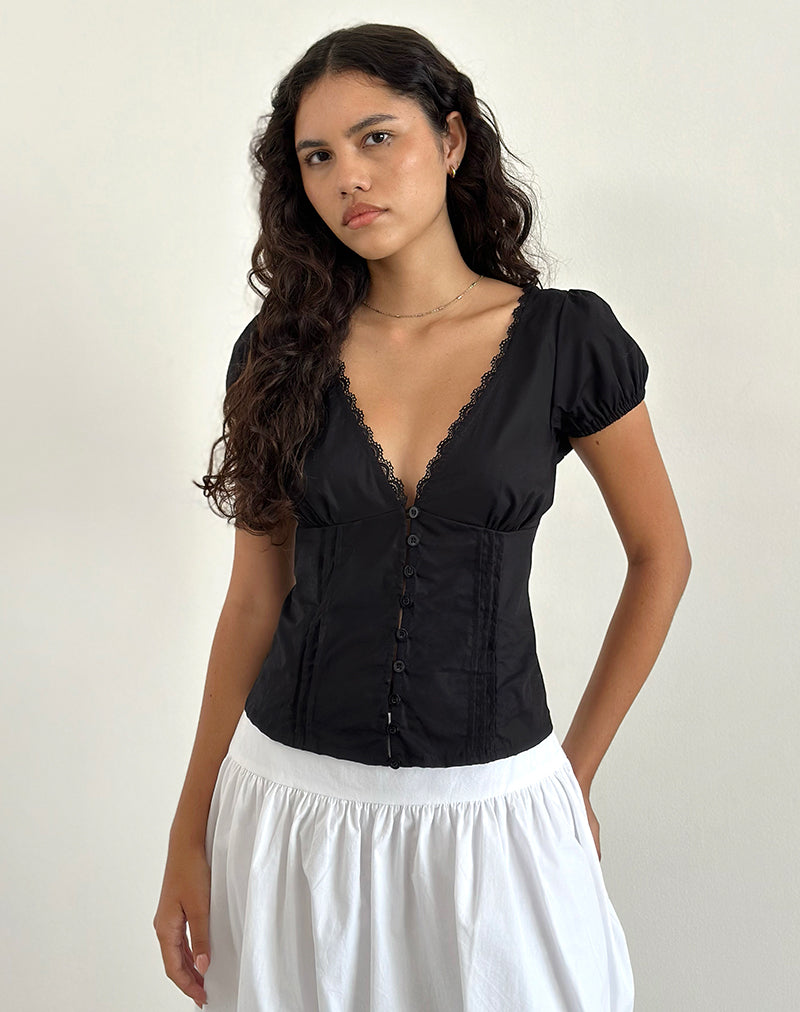 Ilias Corset Top in Poplin Black