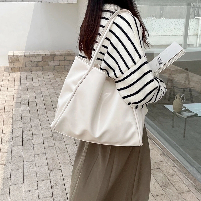 Women's Large PVC Solid Color Streetwear Square Magnetic Buckle Tote Bag