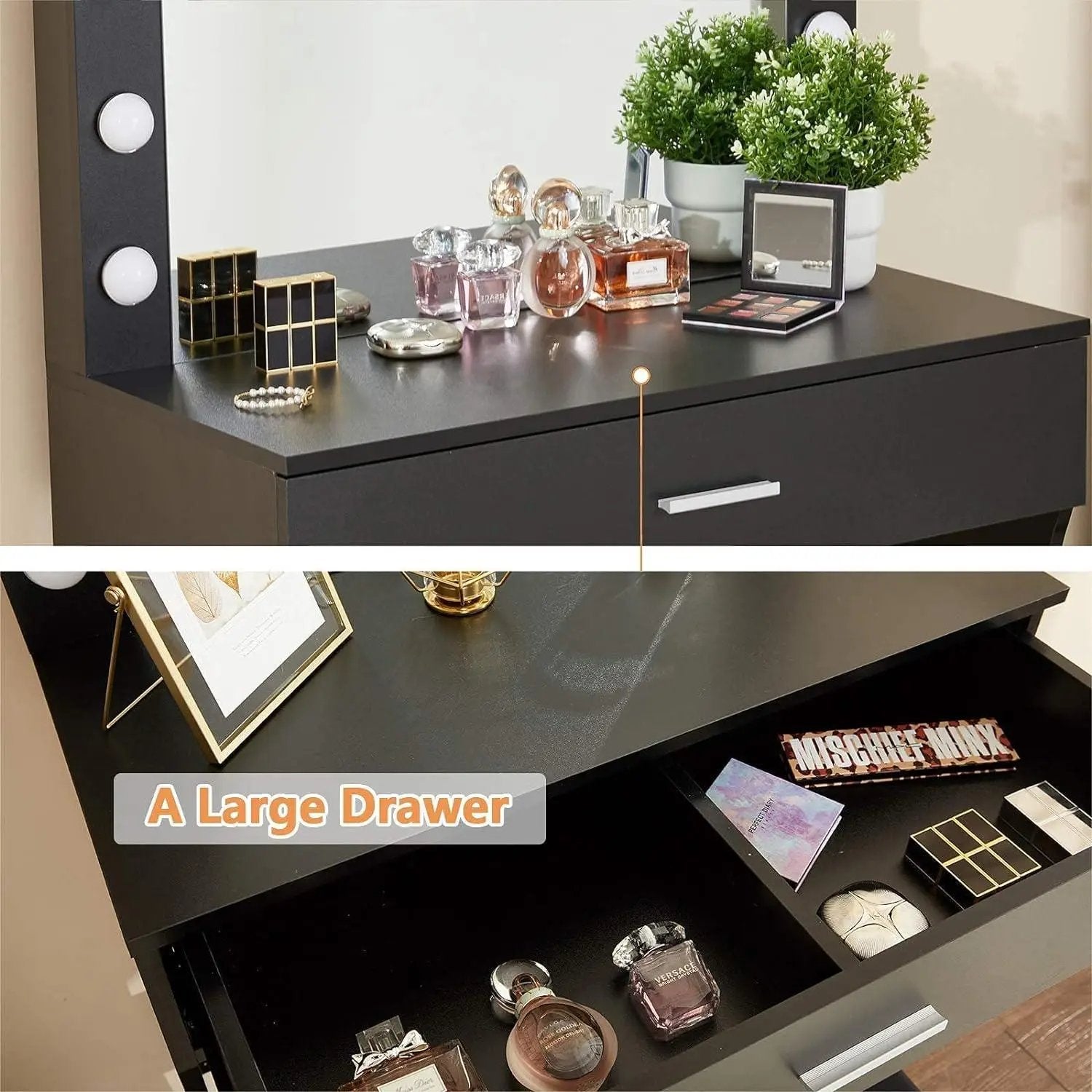 Vanity Table Set with Lighted Mirror - Makeup Vanity with Charging Station