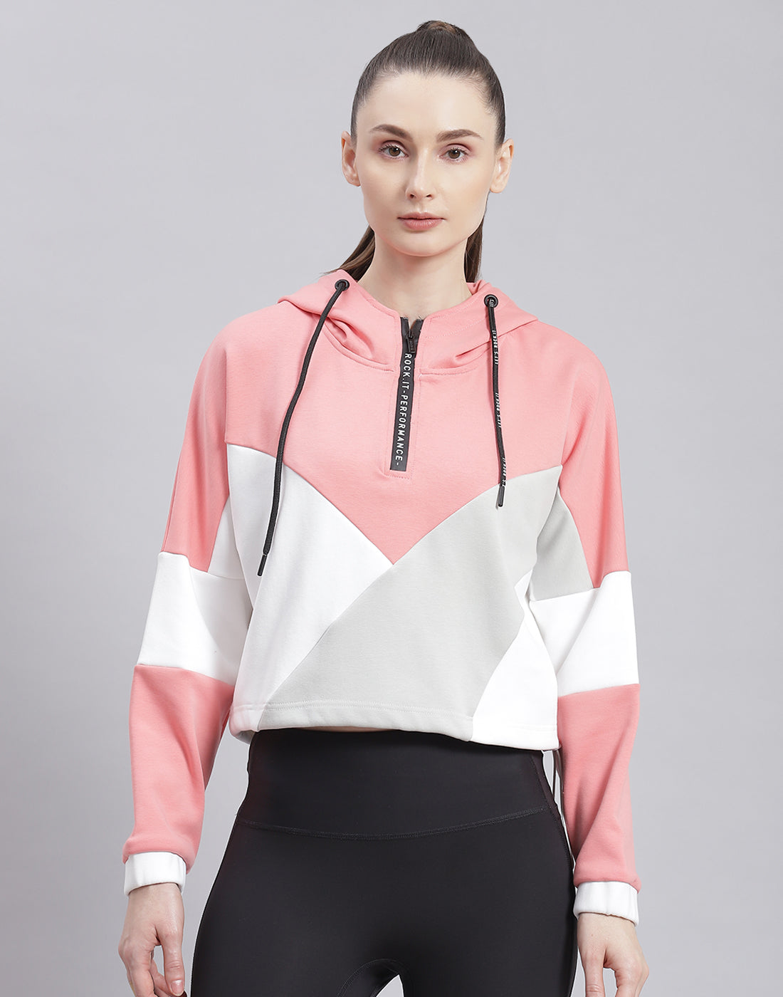 Women Pink Solid Hooded Full Sleeve Sweatshirt