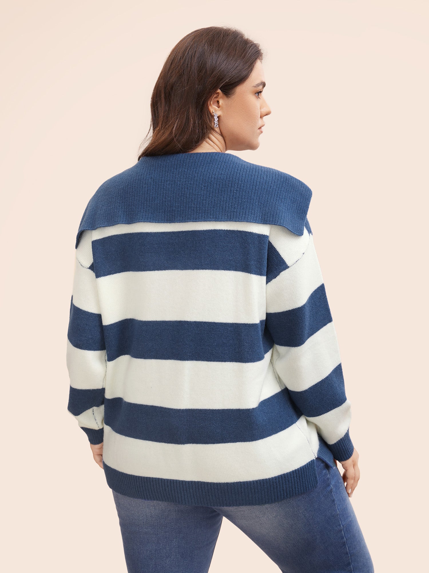 Sailor Collar Colorblock Contrast Pullover