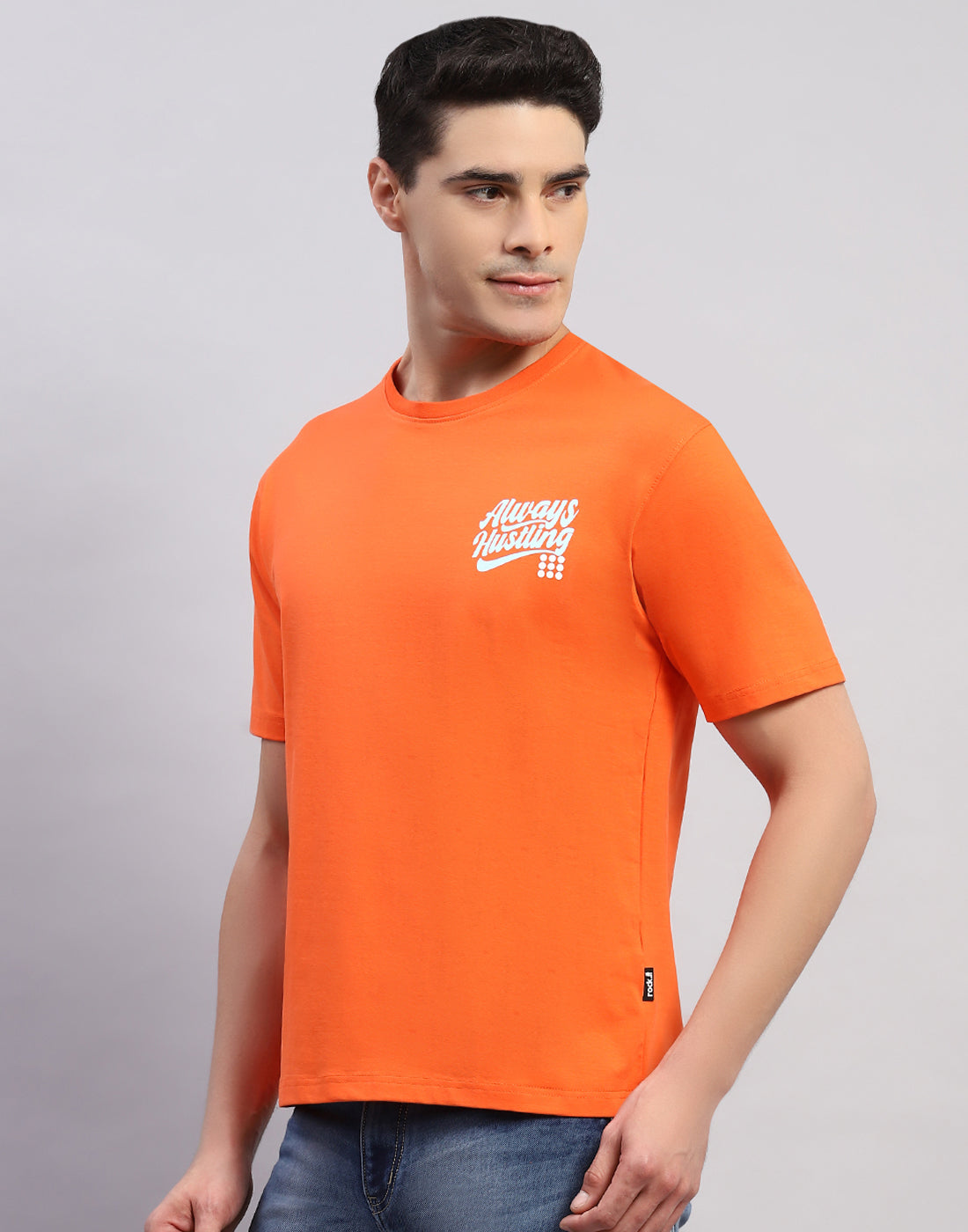 Men Orange Printed Round Neck Half Sleeve T-Shirt