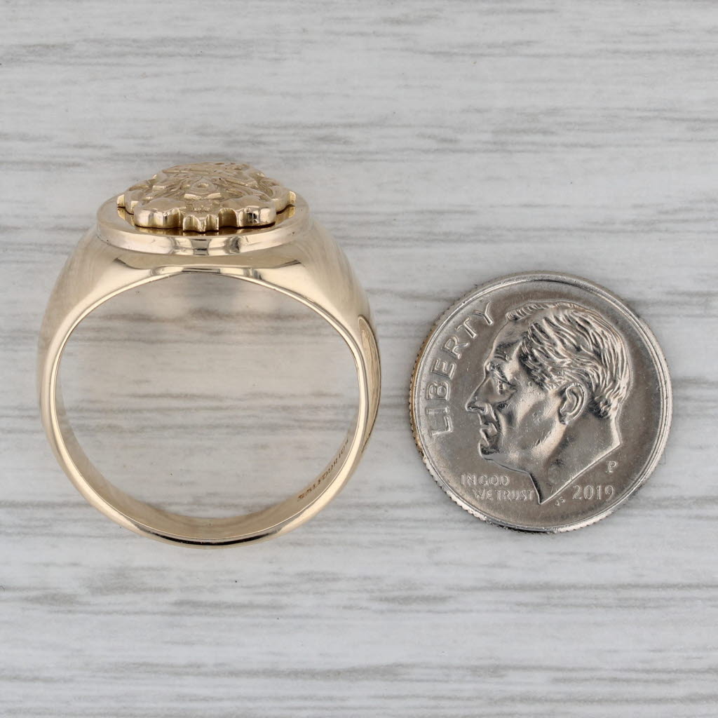 Vintage Sigma Nu Fraternity Crest Signet Ring 10k Yellow Gold Sz 10 Coat of Arms