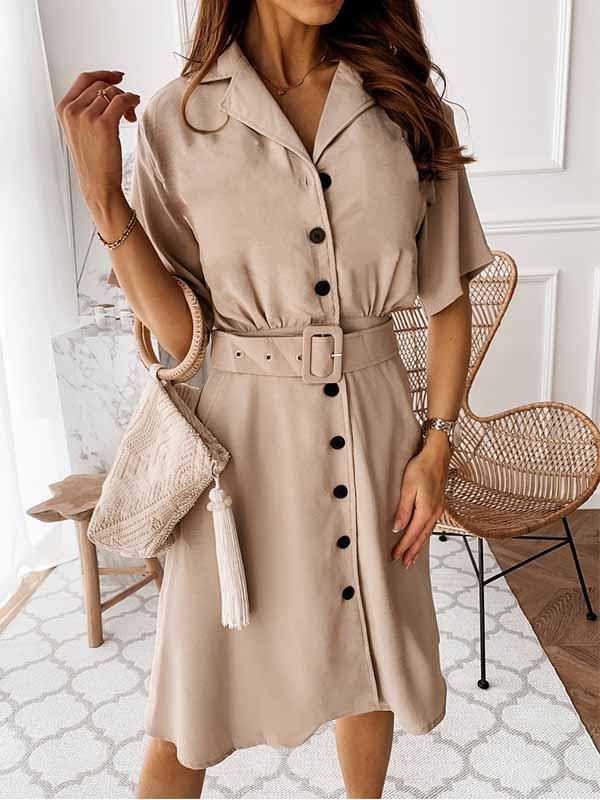 V-Neck Button Shirt Dress