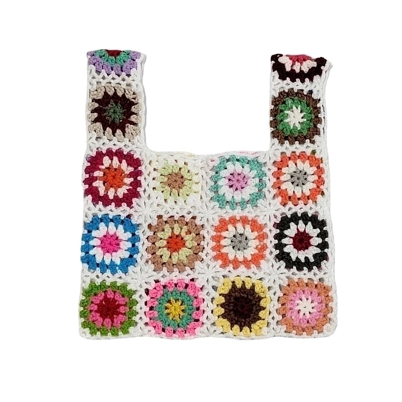 Simple Color Plaid Splicing Flower Tote Bag 33*29cm