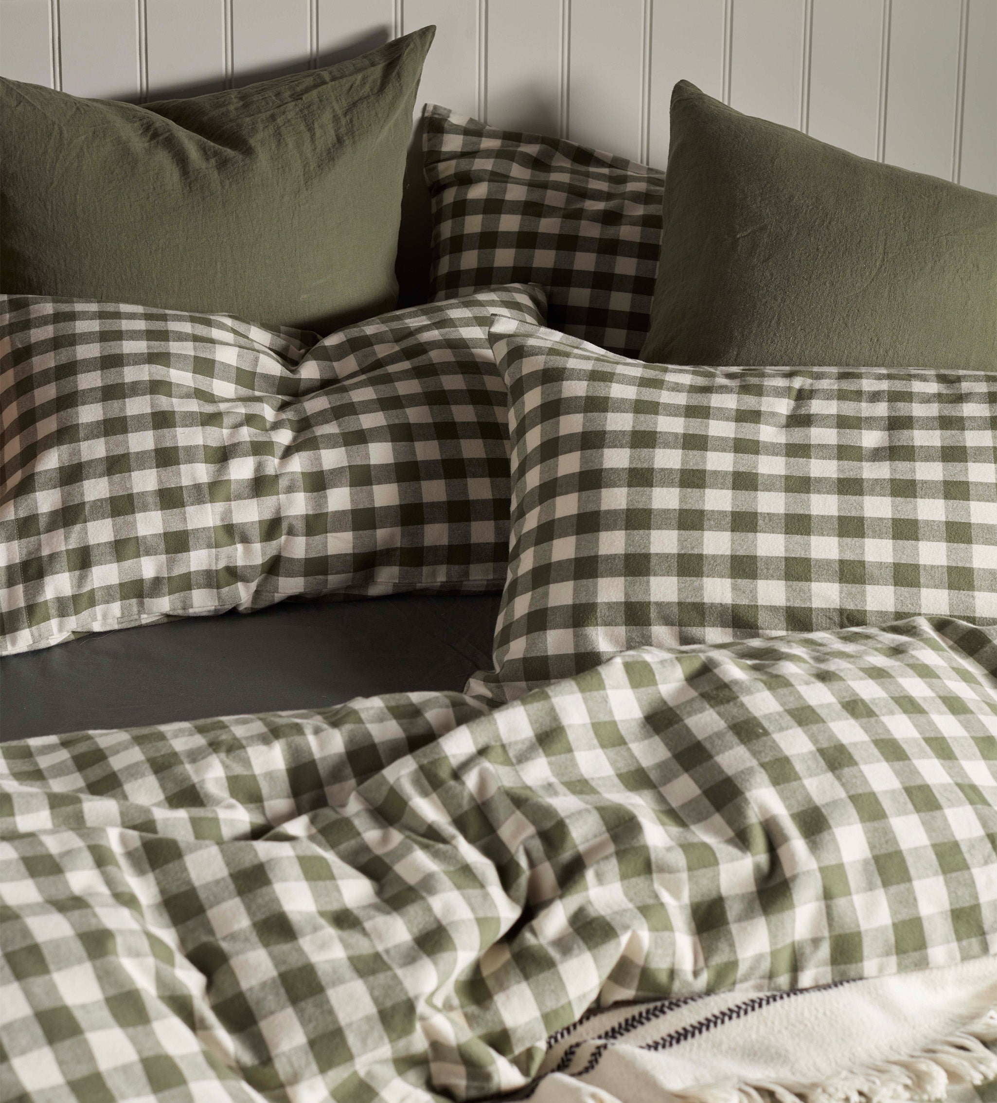 Olive Green Gilbert Gingham Brushed 100% Organic Cotton Pillowcase