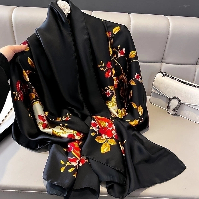 Women's Elegant Minimalist Flower Satin Silk Scarf