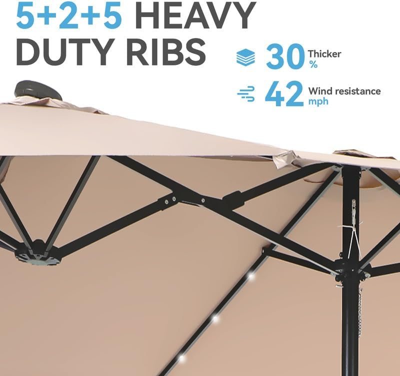 🎉𝑻𝒐𝒅𝒂𝒚'𝒔 𝑺𝒑𝒆𝒄𝒊𝒂𝒍 𝑽𝒂𝒍𝒖𝒆💝Buy 2 Get 30% Off✨GREEN PARTY 15 ft Rectangle Patio Umbrella with Solar Lights and Base Included
