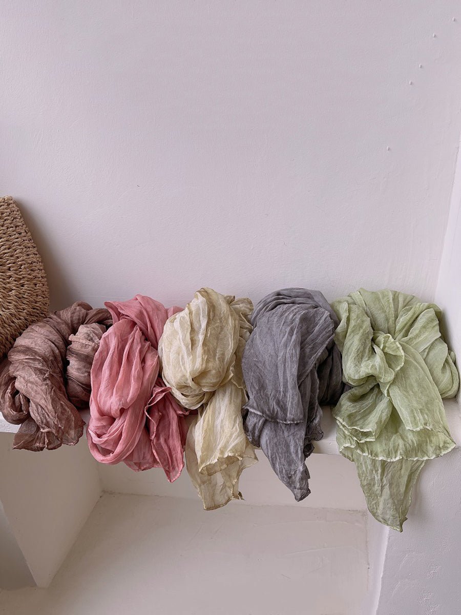 Women Vintage Shirred Pure Color Shawl Scarf