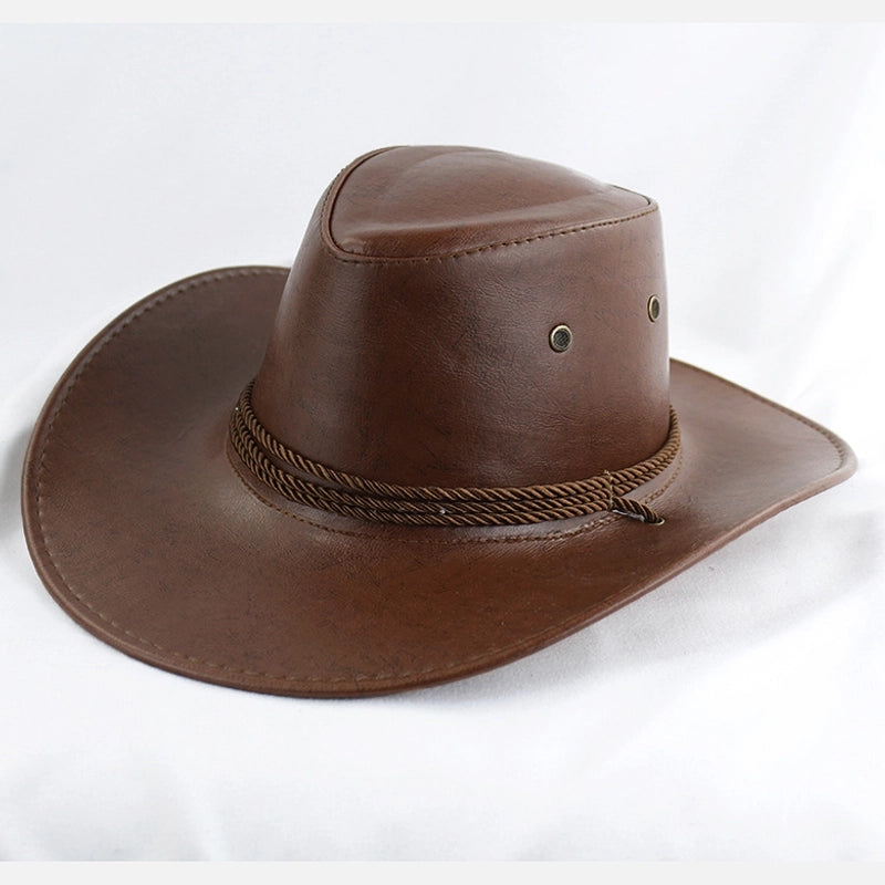 American Western Cowboy Hat Spring And Autumn Leather Men's Mountain Climbing Spanish Women's Sun Big Edge Sun Hat Sunscreen Travel